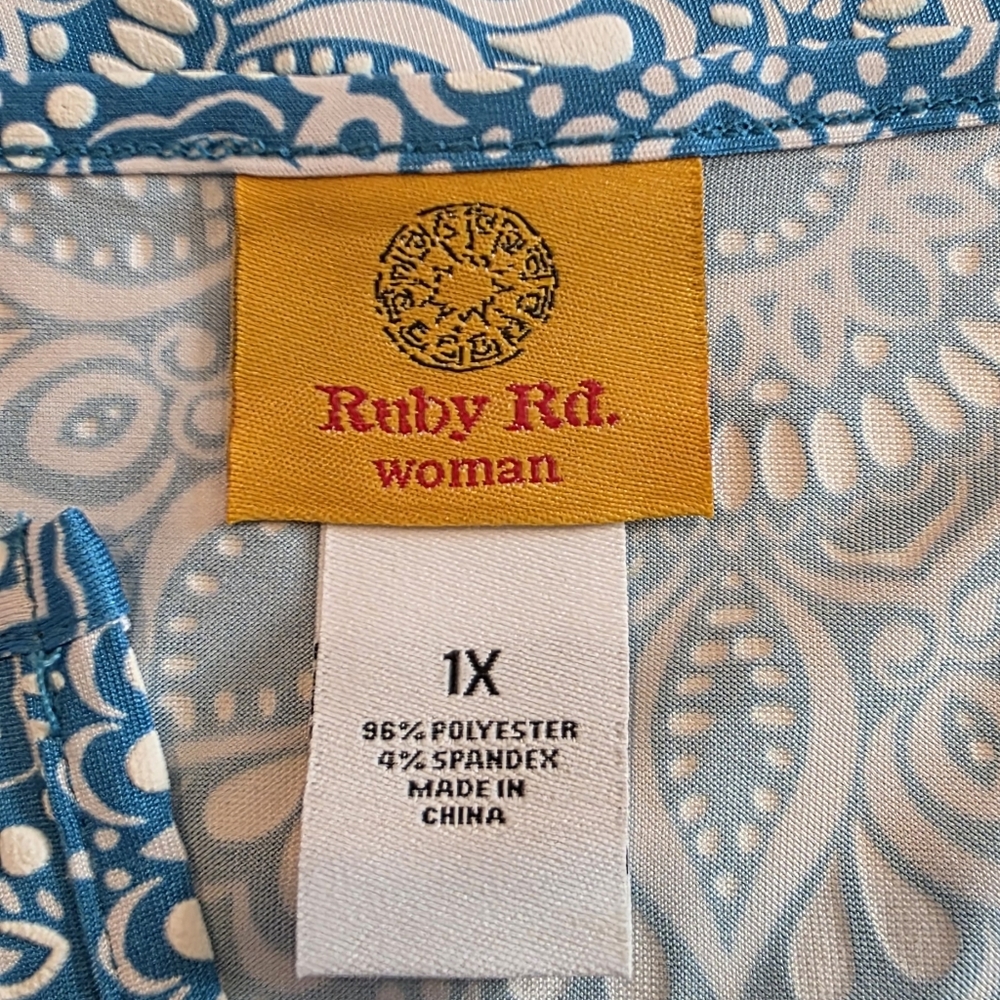 Ruby Rd. Turquoise Medallion Print Split Neck Sho… - image 4
